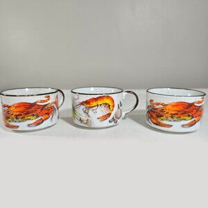 Vtg DH Holmes NOLA Crabs Shrimp Oysters 3 Gumbo Chowder Soup Handle Mugs Japan
